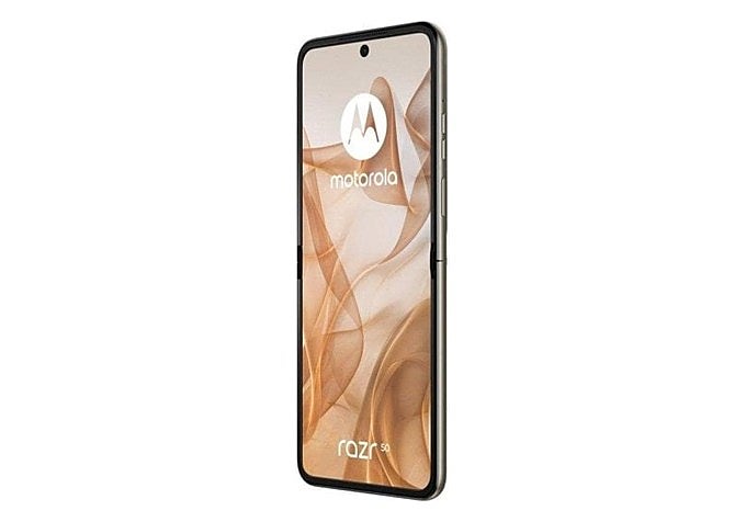 otorola Razr 50 5G abierto, color Beach Sand
