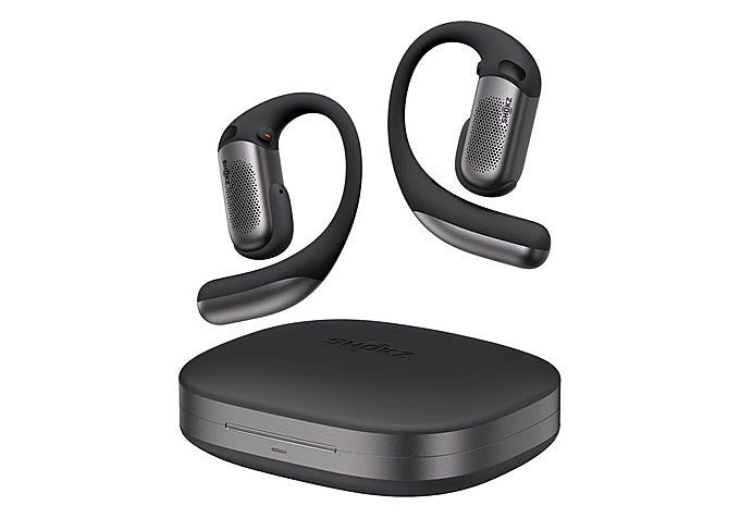 uriculares abiertos Shokz OpenFit Pro con gancho y estuche de carga