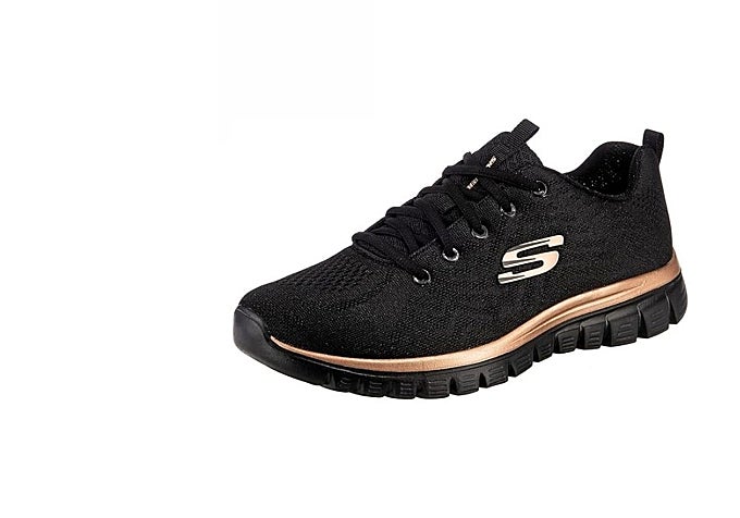 apatillas Skechers Graceful Get Connected negras con remate dorado rosa