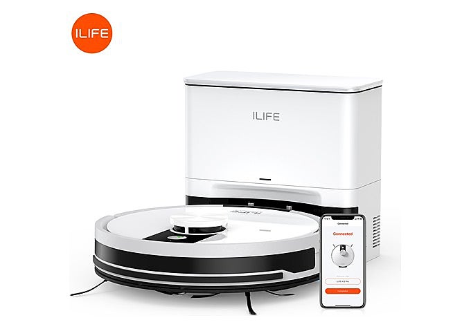 obot aspirador y friegasuelos ILIFE A12 Pro con su base de autovaciado