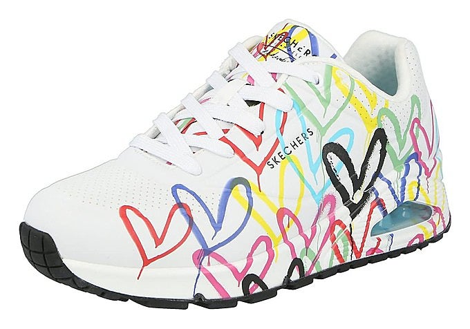 apatillas Skechers Uno Spread The Love de mujer en blanco con corazones de colores