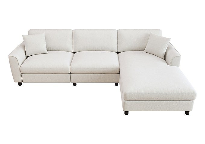 Sofá esquinero de chenilla beige con chaise longue