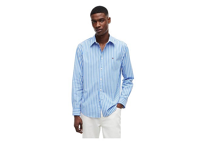 Camisa Tommy Hilfiger Flex Poplin de rayas azules y manga larga