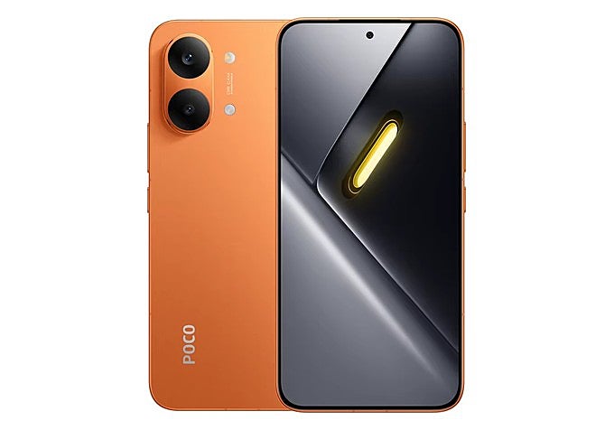 POCO X8 Pro MAX en naranja, por delante y por detrás