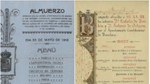 Dos de los menús históricos que conserva la Biblioteca Nacional en sus fondos