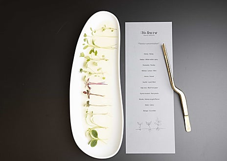 Imagen secundaria 1 - Los calçots, los germinados y el coral de amaranto de Disfrutar.