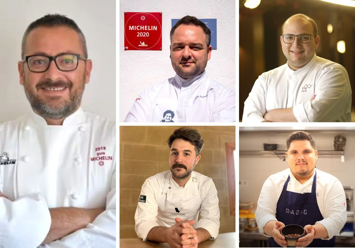 Los chefs jiennenses Pedrito Sánchez, Juan Aceituno, Javier Jurado, Juan Carlos García y Juanjo Mesa