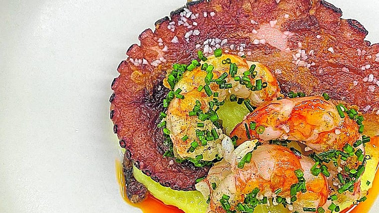 Plato de pulpo y gambón
