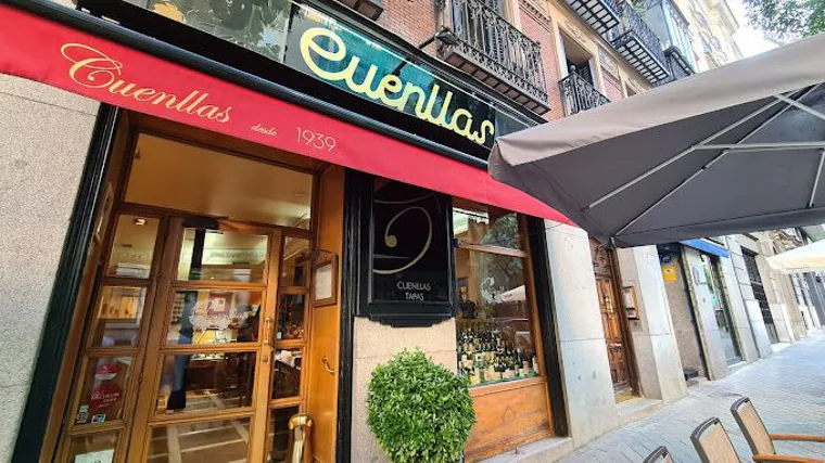 Facade of the Cuenllas restaurant, on Ferraz street in Madrid