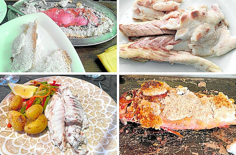 Algunos pescados como el alfonsino (arriba a la izquierda), la lubina (arriba a la derecha) o el salmonete son perfectos para preparar con esta técnica