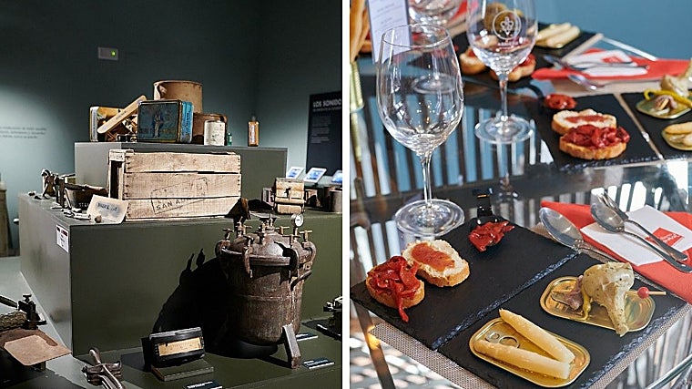 Itens da reserva do museu e alimentos enlatados