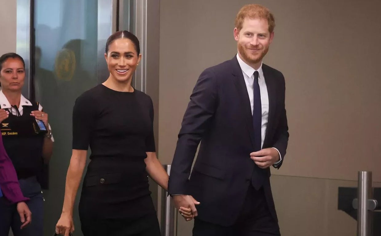 Meghan Markle y el príncipe Harry en la sede de la ONU en Nueva York este lunes