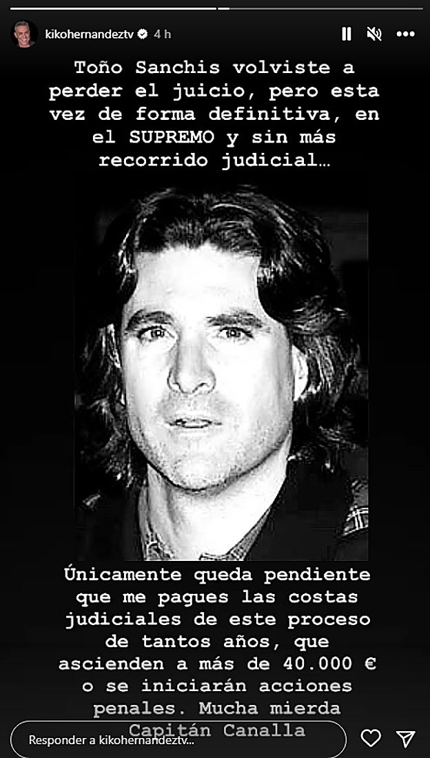 La publicación de Kiko Hernández anunciando su victoria judicial