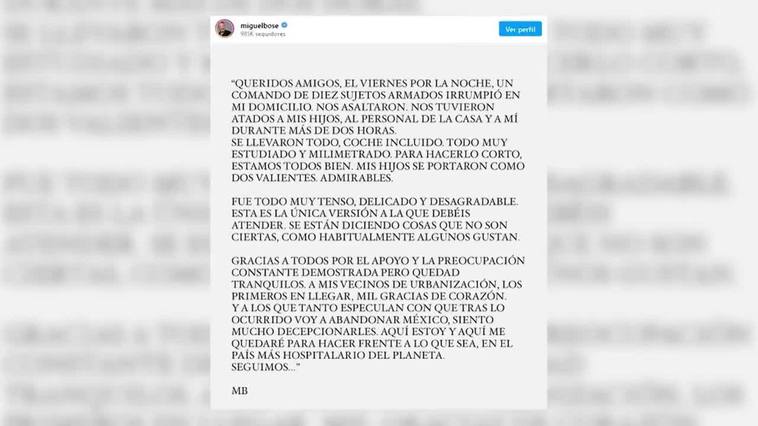 Miguel Bosé cuenta el asalto a punta de pistola vivido en México