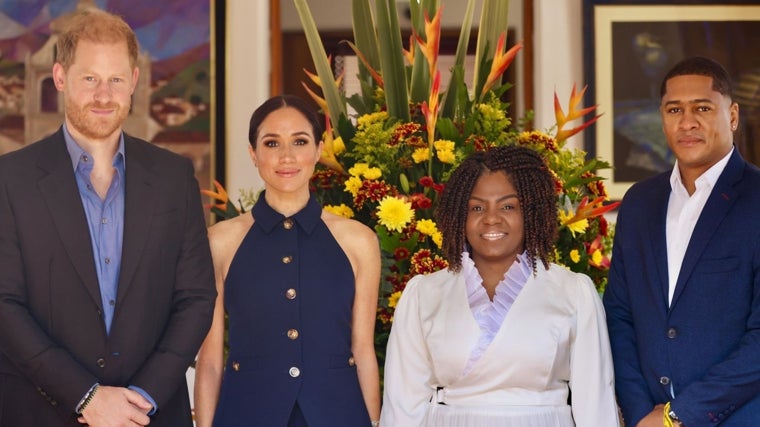 Los Duques de Sussex junto a la vicepresidenta de Colombia, Francia Márquez, y su esposo