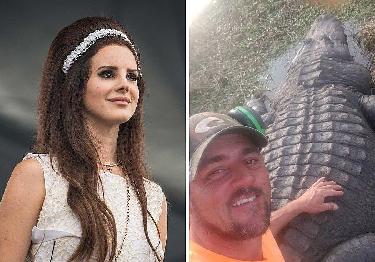 Lana del Rey en un concierto y una imagen de archivo de su ahora marido