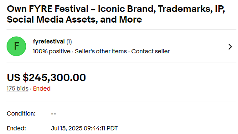 El final de la subasta de la marca Fyre, que incluye derechos, webs, redes sociales y demás