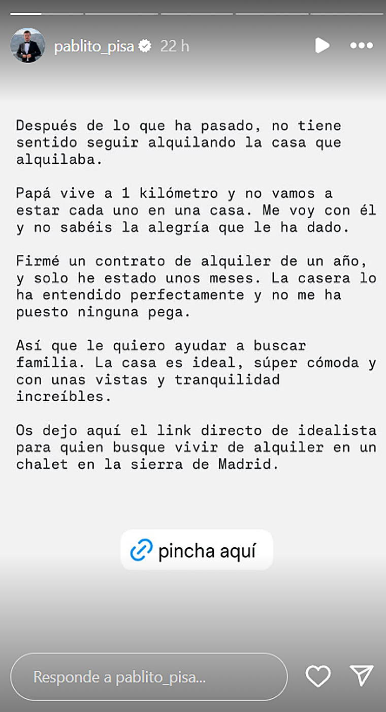 Pablo Pisa toma una decisión drástica tras la repentina muerte de su madre: abandona su chalet en Becerril de la Sierra