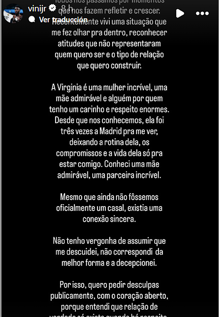 Vinicius Jr y Virginia Fonseca se reconcilian tras la polémica infidelidad del futbolista