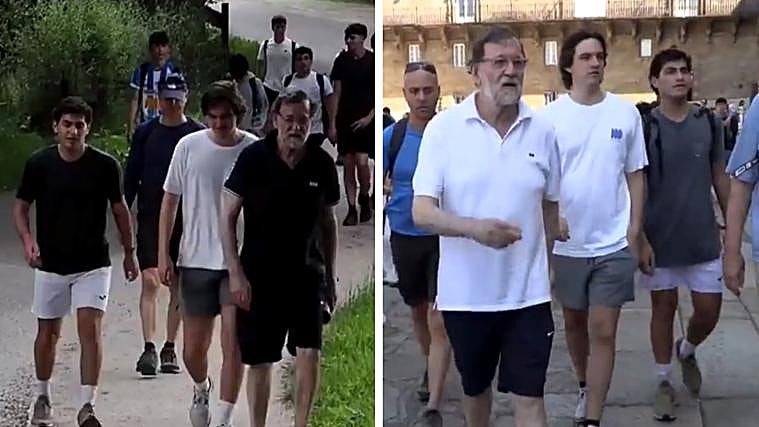 Mariano Rajoy junto a sus dos hijos haciendo el camino de Santiago