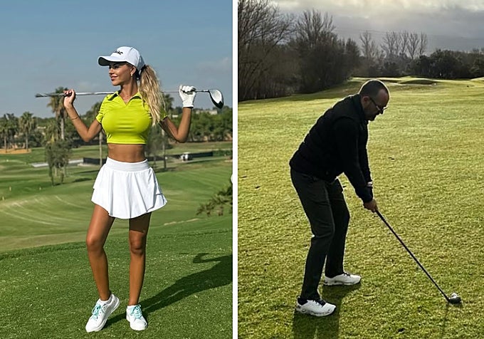 Natalia y Risto praticando golf