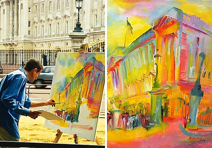Stephen B. Whatley pintando el Palacio de Buckingham