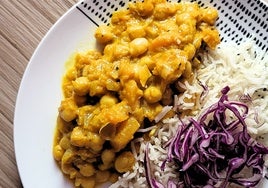 Curry de calabaza con garbanzos y arroz basmati