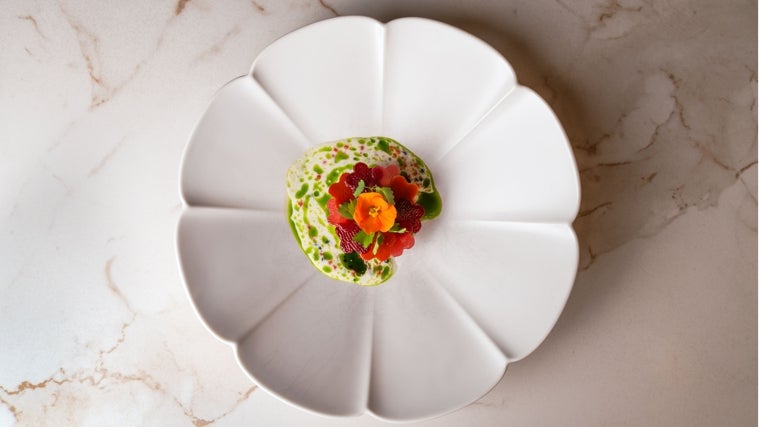 Plato del menú de primavera de Blossom en Málaga