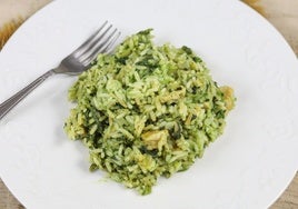 Arroz verde cremoso con espinacas paso a paso