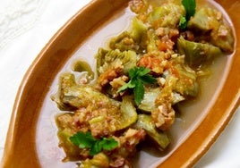 Revuelto de alcachofas con jamón y pan integral