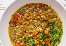 Crema de lentejas con curry, leche de coco y vasito de avena Brillante