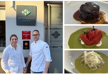 Montaje a las puertas del restaurante Ochando con Juan Carlos Ochando y Elena Pérez tras conseguir la estrella Michelin