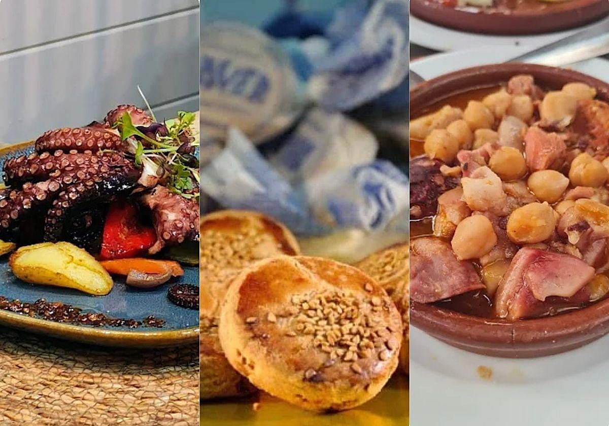 Pulpo de Taska Laksa, dulces navideños de Dover (Ronda) y guiso de garbanzos del bar Zúrich, tres de los ocho nuevos Soletes Repsol de Navidad de Málaga