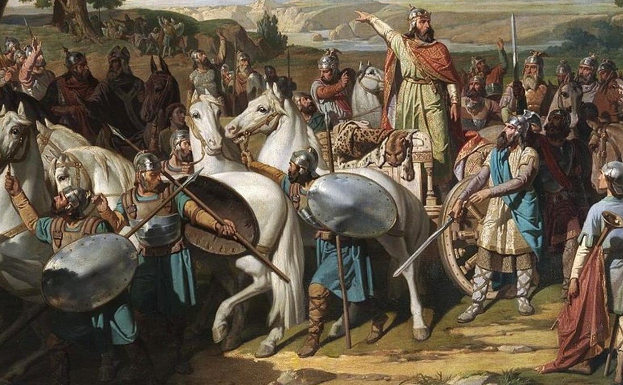 Don Rodrigo arenga a las tropas antes de la contienda de Guadalete