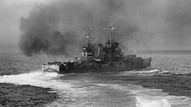 The USS Nashville, in the waters off Kiska, during World War II