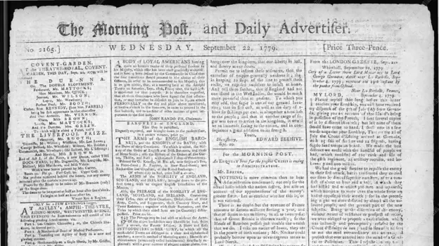 Edición del 23 de septiembre de 1779 de 'The Morning Post'