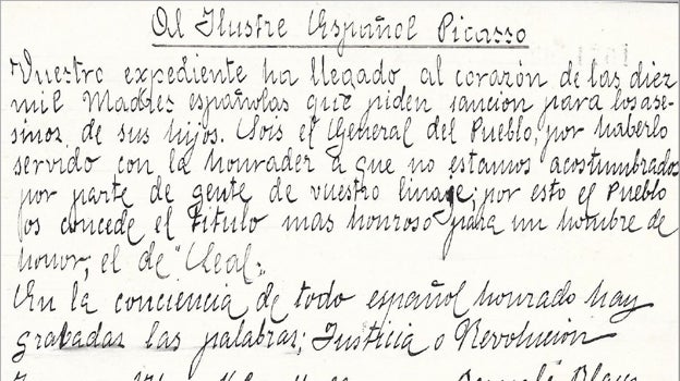 Carta enviada desde Zaaragoza al general Picasso, en 1922