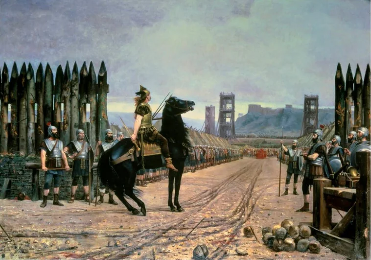 Vercingetórix, poco antes de rendirse ante Julio César tras la batalla de Alesia, según la pintura de Henri Motte de 1886