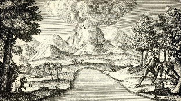 Paisaje Rural del Nuevo Reino de Granada según un grabado de Jorge Juan y Antonio de Ulloa.