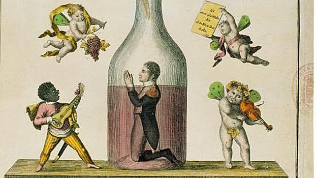 Caricatura alusiva al apodo de Pepe Botella.