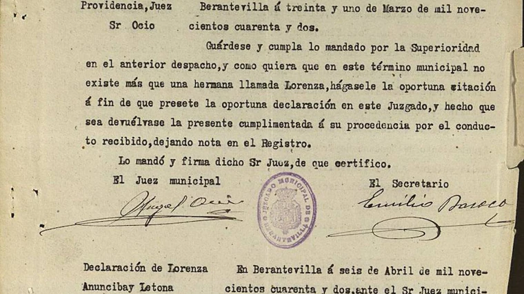 Declaración de Lorenza Anuncibay en la Causa General de Lorca
