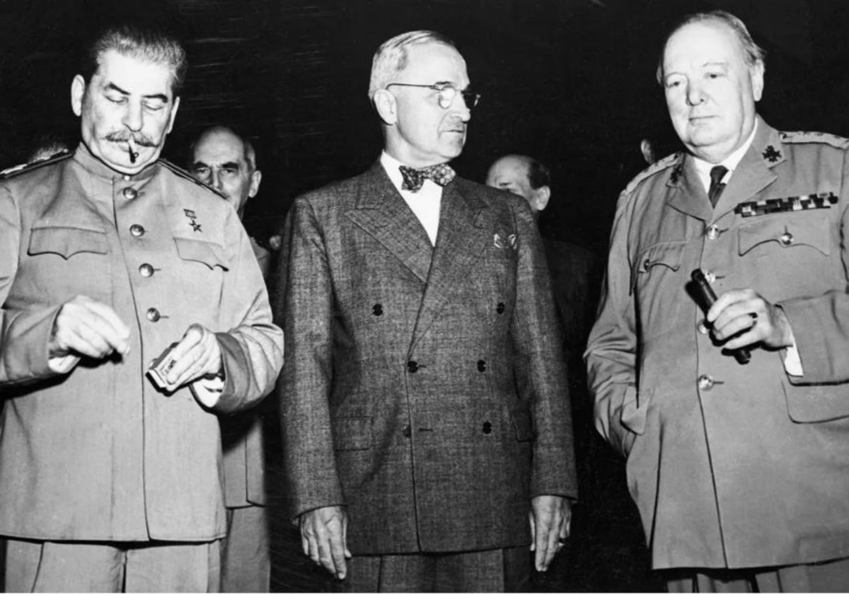 Stalin (izquierda), Truman y Churchill (derecha), en la Conferencia de Potsdam en 1945