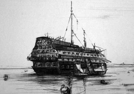 Ilustración de los pontones de Adolfo Valderas