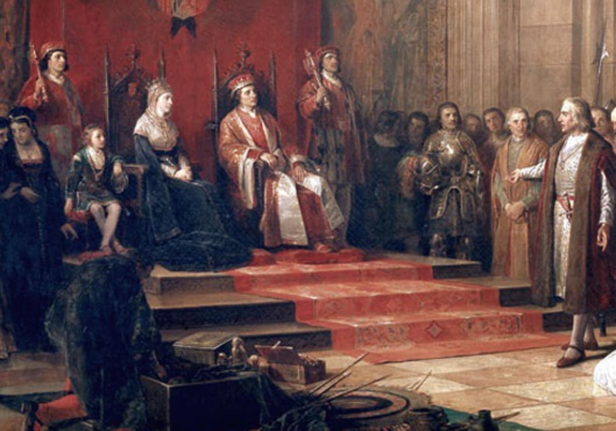 Los Reyes Católicos, con Cristóbal Colón