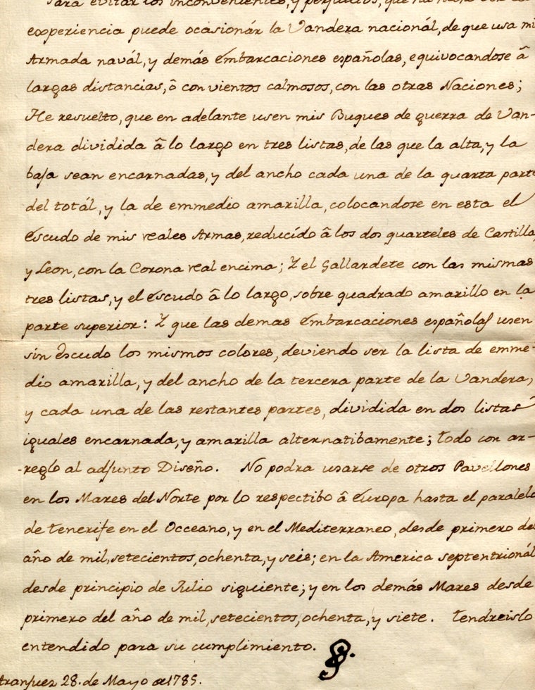 28 Mayıs 1785 tarihli orijinal Carlos III