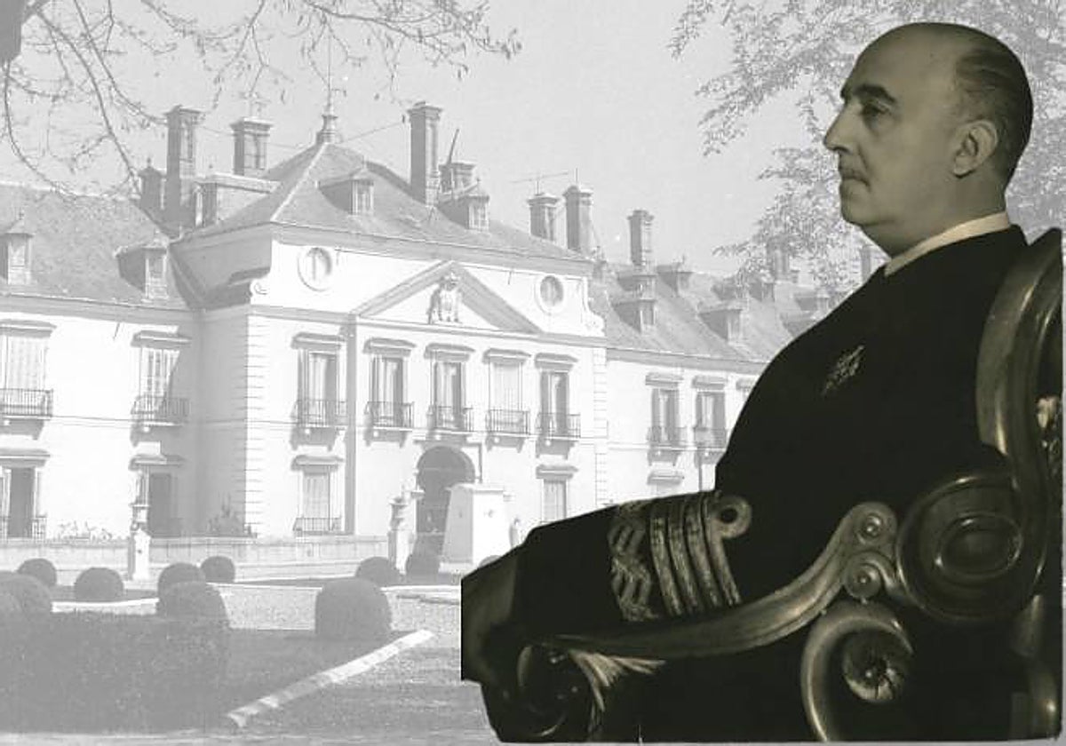 Una imagen de Franco, sobre otra del Palacio de El Pardo en 1960