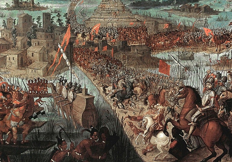 Conquista de Tenochtitlan, siglo XVII, lienzo anónimo.