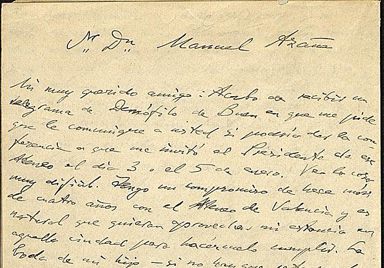 Imagen principal - La carta que Unamuno le envió a Azaña en la Nochebuena de 1918