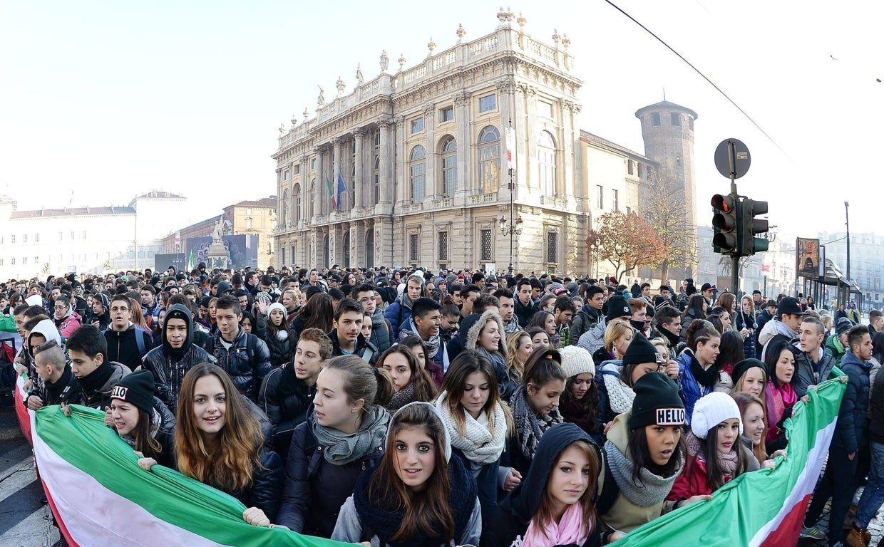 Protesta de estudiantes en Turín en 2013, en plena expansión del populismo por Europa