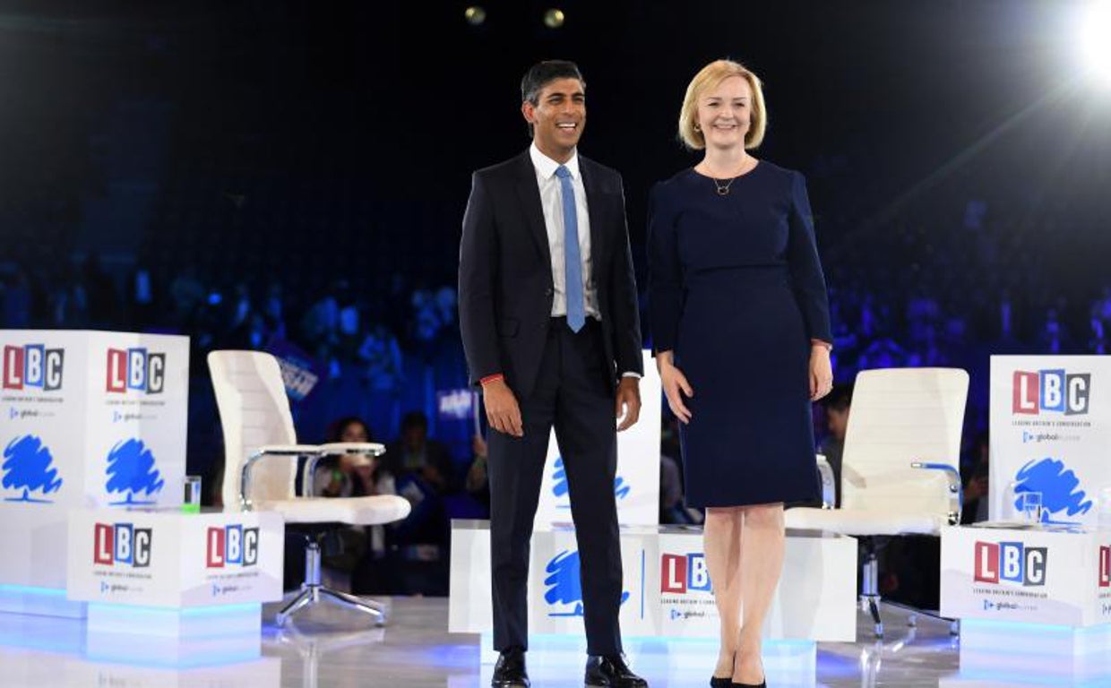 Rishi Sunak y Liz Truss en la campaña electoral del Partido Conservador en el Wembley Arena